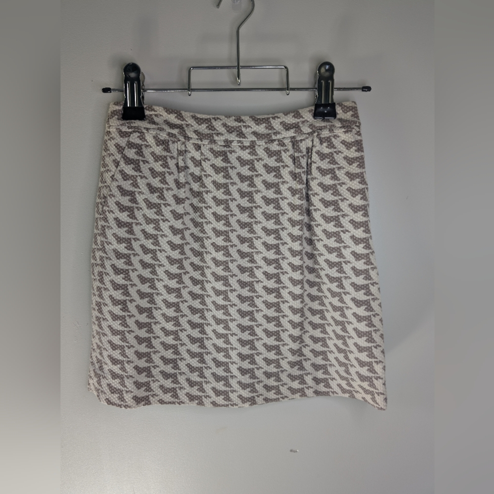 Boden Women's Size 10 Houndstooth Skirt - Cream and Brown Lined And Pockets